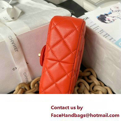 Chanel Lambskin  &  Wenge Wood Mini Flap Bag AS4165 Red 2023